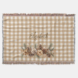Rustikale Herbstkiefernzapfen Braunes Gingham Pers Decke