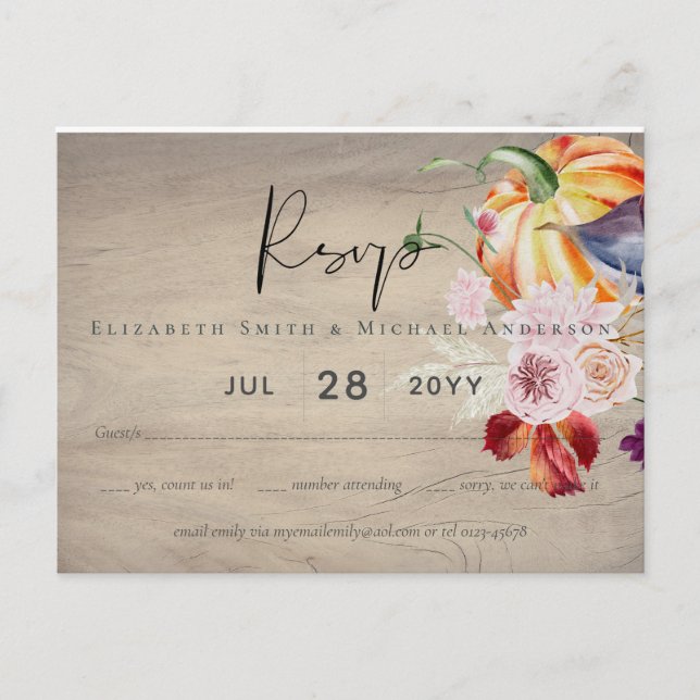 Rustikale Herbstkuppeln Blume Hochzeit Postkarte (Vorderseite)