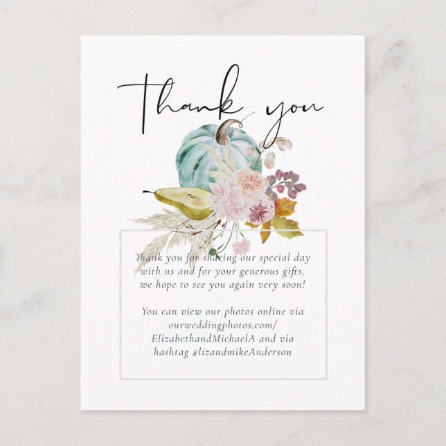 Rustikale Herbstkuppeln Blume Hochzeit Postkarte (Vorderseite)