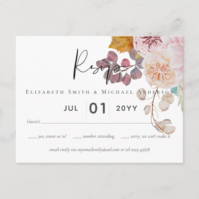 Rustikale Herbstkuppeln Blume Hochzeit Postkarte (Vorderseite)