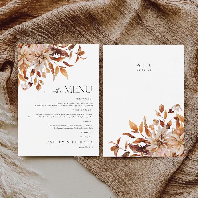 Rustikale Herbstlaub beim Hochzeitsmenü Menükarte (Von Creator hochgeladen)