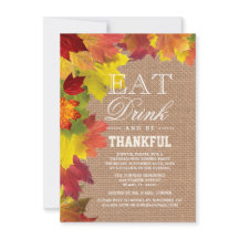 Rustikale Herbstlaub Burlap Erntedank Einladung