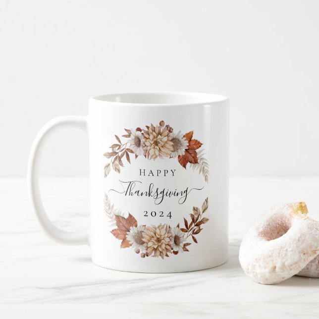 Rustikale Herbstlaub glücklich Thanksgiving Kaffeetasse (Mit Donut)
