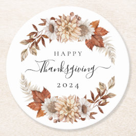 Rustikale Herbstlaub glücklich Thanksgiving Runder Pappuntersetzer