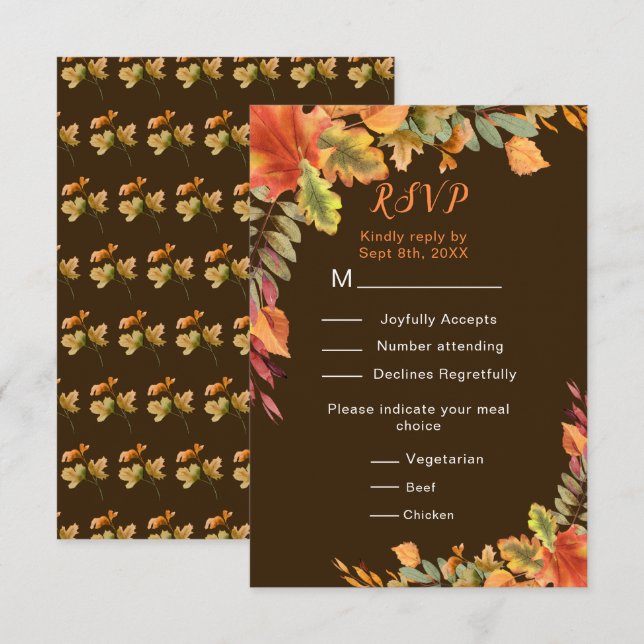 Rustikale Herbstlaub im Herbst Hochzeitsempfang RSVP Karte (Vorne/Hinten)