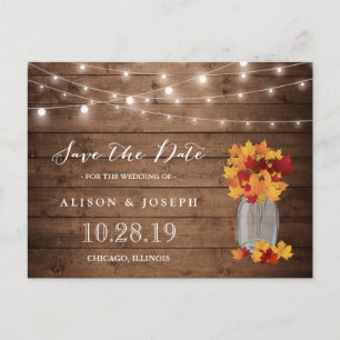 Rustikale Herbstlaub-Lichterkette Save-the-Date Ankündigungspostkarte