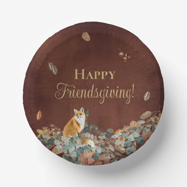 Rustikale Herbstlaub und Fox Friendsgiving Pappteller (Vorderseite)