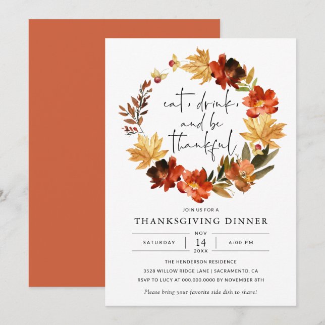 Rustikale Herbstlaube Erntedank Abendessen Einladu Einladung (Vorne/Hinten)