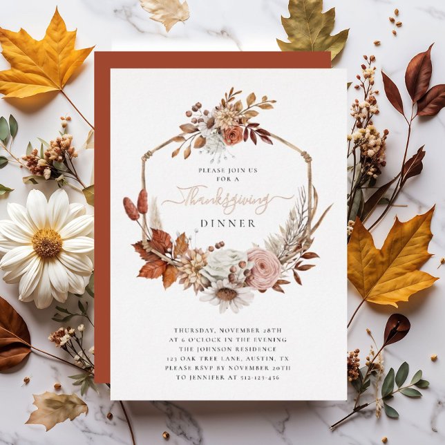 Rustikale Herbstlaube Erntedank Dinner Folieneinladung (Rustic Fall Leaves Thanksgiving Dinner Foil Invitation)