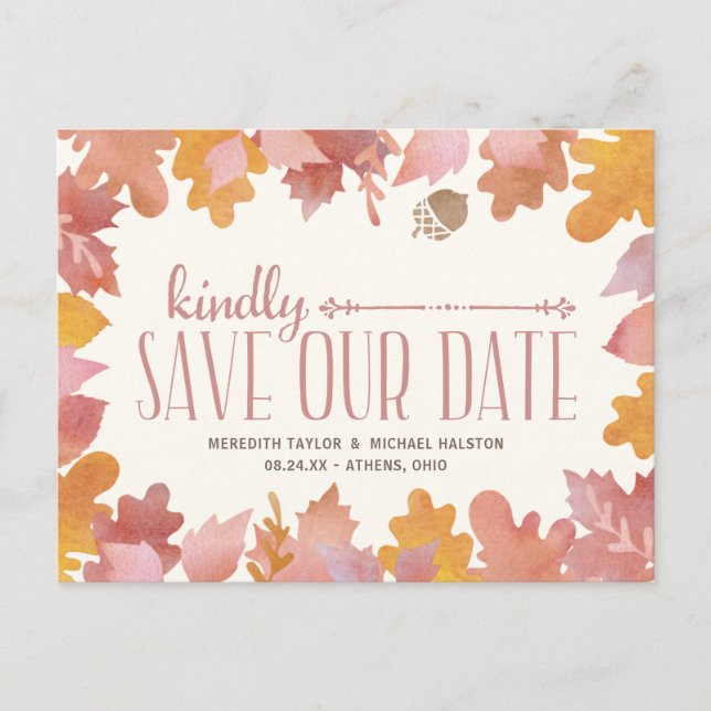 Rustikale Herbstlaube Save the Date farbenfroh Ankündigungspostkarte (Vorderseite)