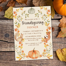 Rustikale Herbstleaves Pumpkin Friendsgiving Dinne Einladung
