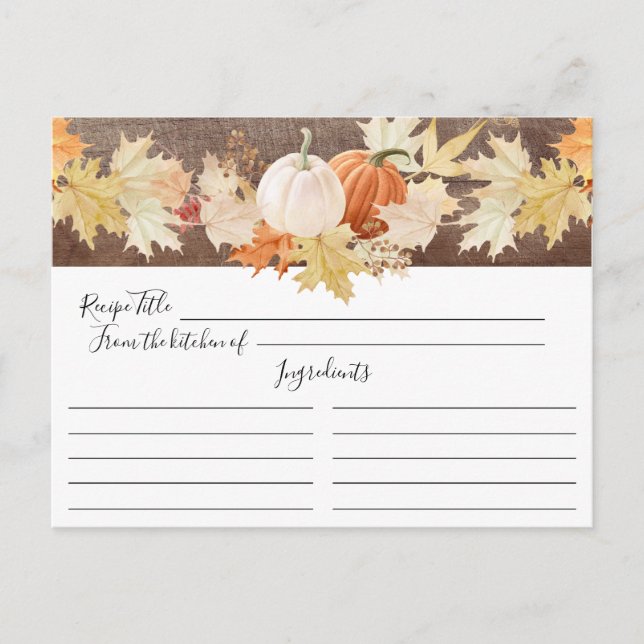 Rustikale Herbstleaves Pumpkins Blumenrezeptkarte Postkarte (Vorderseite)