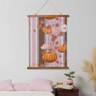Rustikale Herbstpumpen und Blumenstrauß nahtlos Wandteppich Mit Holzrahmen
