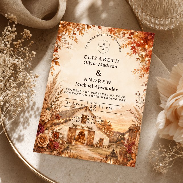 Rustikale Herbstscheunen-Hochzeit Einladung (Von Creator hochgeladen)
