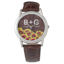 Rustikale Herbstsonnenblumen auf Zaunhochzeit Armbanduhr