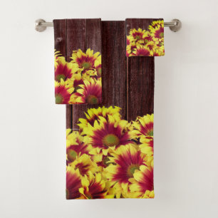 Rustikale Herbstsonnenblumen auf Zaunhochzeit Badhandtuch Set