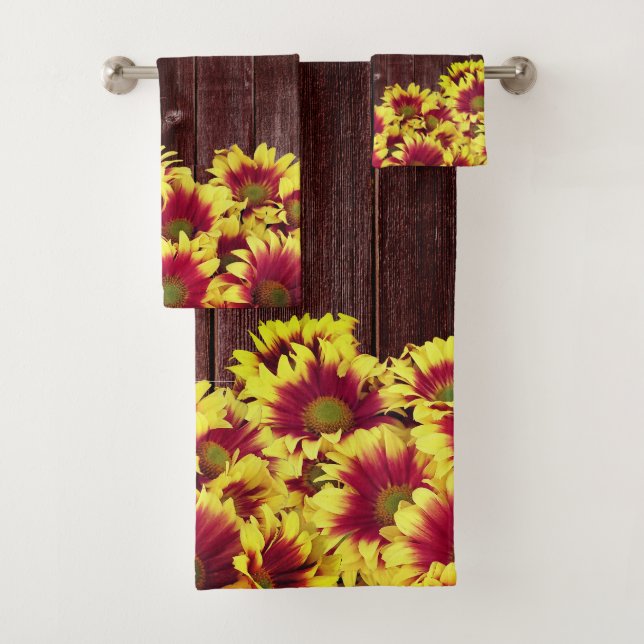 Rustikale Herbstsonnenblumen auf Zaunhochzeit Badhandtuch Set (Insitu)