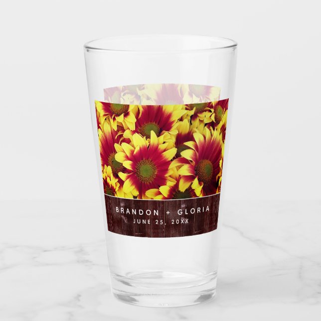 Rustikale Herbstsonnenblumen auf Zaunhochzeit Glas (Vorderseite)