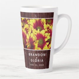 Rustikale Herbstsonnenblumen auf Zaunhochzeit Milchtasse