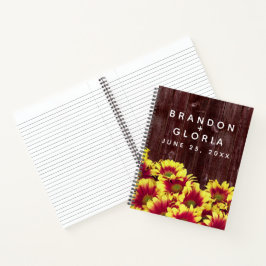 Rustikale Herbstsonnenblumen auf Zaunhochzeit Notizbuch