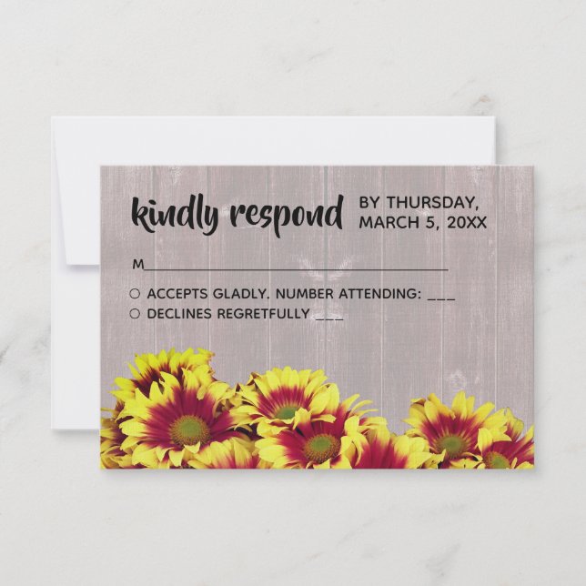 Rustikale Herbstsonnenblumen auf Zaunhochzeit RSVP Karte (Vorderseite)
