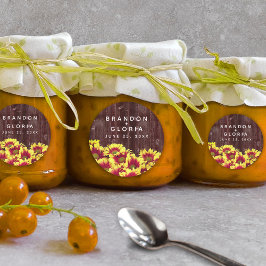 Rustikale Herbstsonnenblumen auf Zaunhochzeit Runder Aufkleber