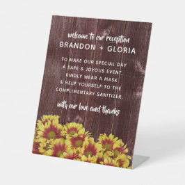 Rustikale Herbstsonnenblumen auf Zaunhochzeit Sockelschild