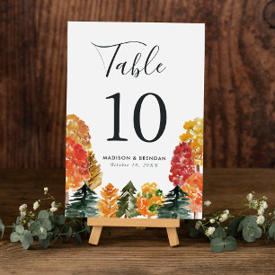 Rustikale Herbstwald-Herbst-Hochzeit Tischnummer