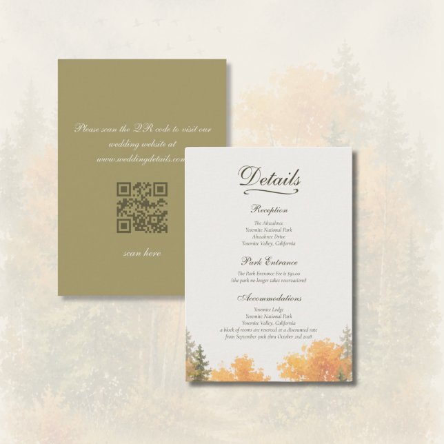 Rustikale Herbstwald-Kiefern QR-Code-Hochzeit Begleitkarte (Fall Forest Pine Trees - QR Code - Watercolors)