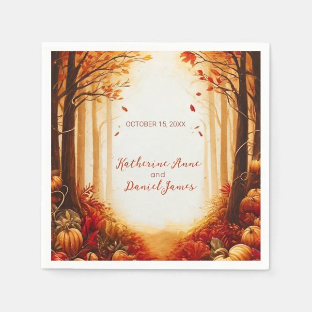 Rustikale Herbstwald-Kürbis-Hochzeit Serviette (Vorderseite)