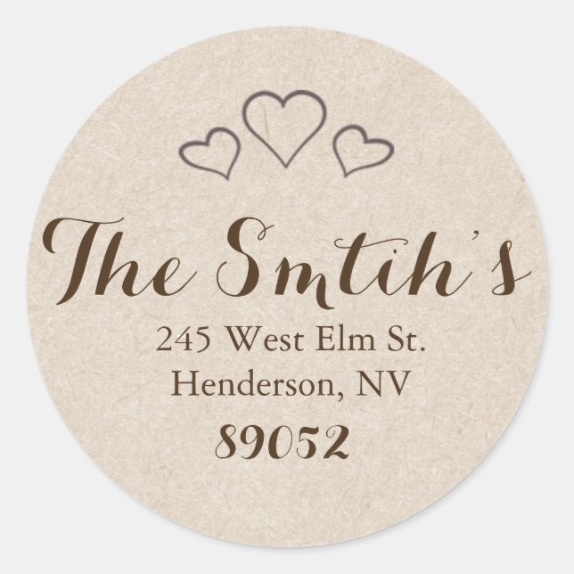 Rustikale Herz-Rücksendeadresse Runder Aufkleber (Vorderseite)