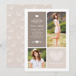 Rustikale Herzdoodles Foto Collage Abschluss Einladung