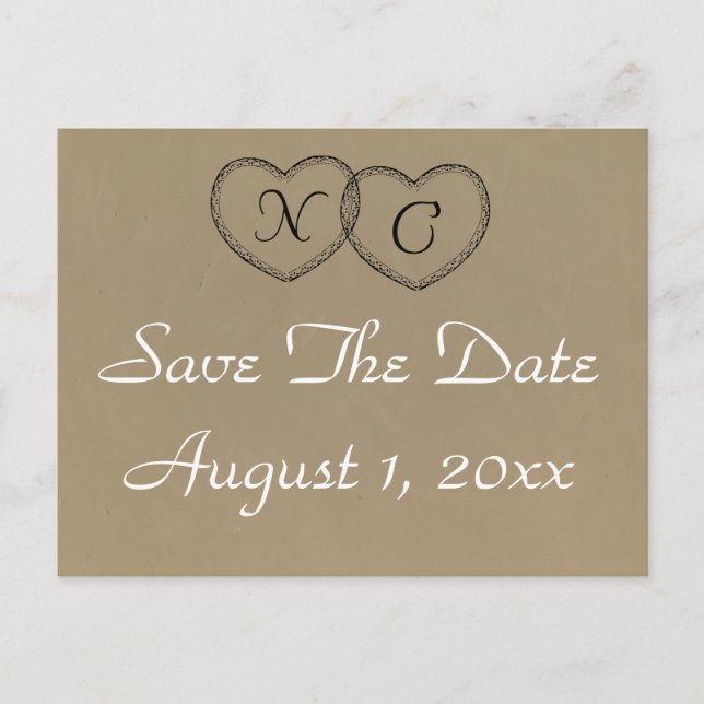 Rustikale Herzen Save the Date Ankündigungspostkarte (Vorderseite)