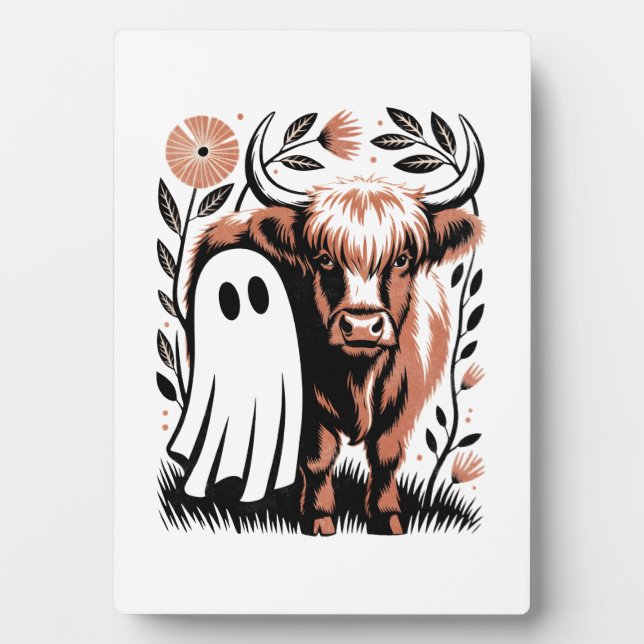 Rustikale Highland-Kuh-Geister-Halloween Fotoplatte (Vorderseite)