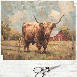 Rustikale Highland-Kuh und Scheune-Decoupage Seidenpapier