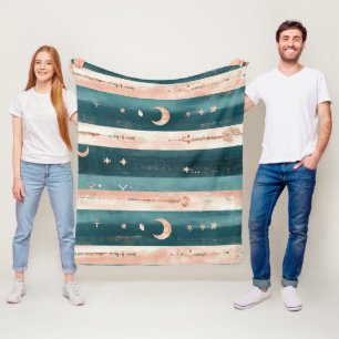 Rustikale himmlische Streifen Mond Sonne Erdig (5) Fleecedecke