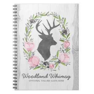 Rustikale Hirsch-Silhouette Floraler Kranz Cameo a Notizblock