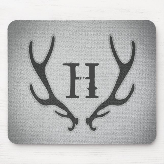 Rustikale Hirschantler Graue Imitate begraben Text Mousepad (Vorne)