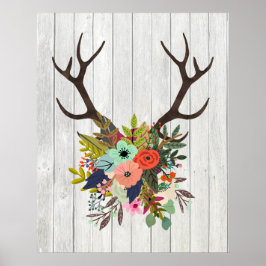 Rustikale Hirschantler mit Blume Poster