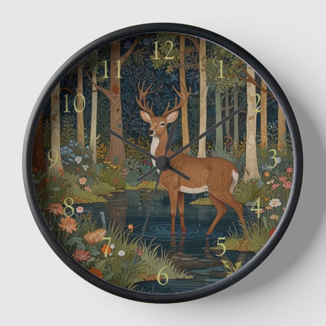 Rustikale Hirschböhmische Waldlandschaft Uhr (Vorderseite)