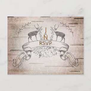 Rustikale Hirsche und Zweige - Hochzeit RSVP Einladungspostkarte