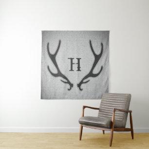 Rustikale Hirschgeweihe Grau Faux-Burlap-Textur Wandteppich