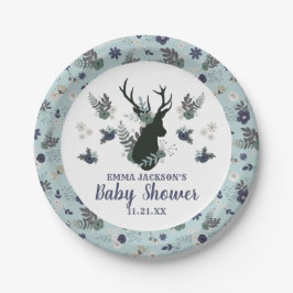 Rustikale Hirschkopf Blue Floral Girl Babydusche Pappteller