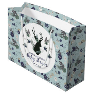 Rustikale Hirschkopf Blue Floral Moderne Babydusch Große Geschenktüte