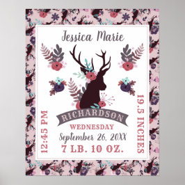 Rustikale Hirschkopf-Chic Baby Girl Birth Record S Poster