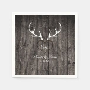 Rustikale Hirschliebhaber & Carved Heart Wedding N Serviette
