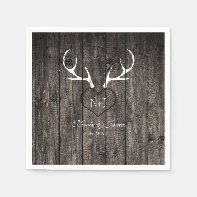 Rustikale Hirschliebhaber & Carved Heart Wedding N Serviette (Vorderseite)