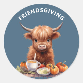 Rustikale Hochland-Kuh-Friendsgiving-Stickers (bla Runder Aufkleber