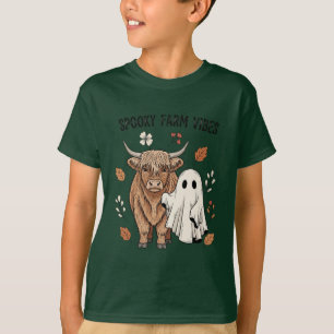 Rustikale Hochlandkuh und Ghost Halloween Art Vi T-Shirt