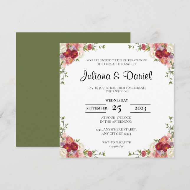 Rustikale Hochzeit am Blumenplatz Einladung (Vorne/Hinten)